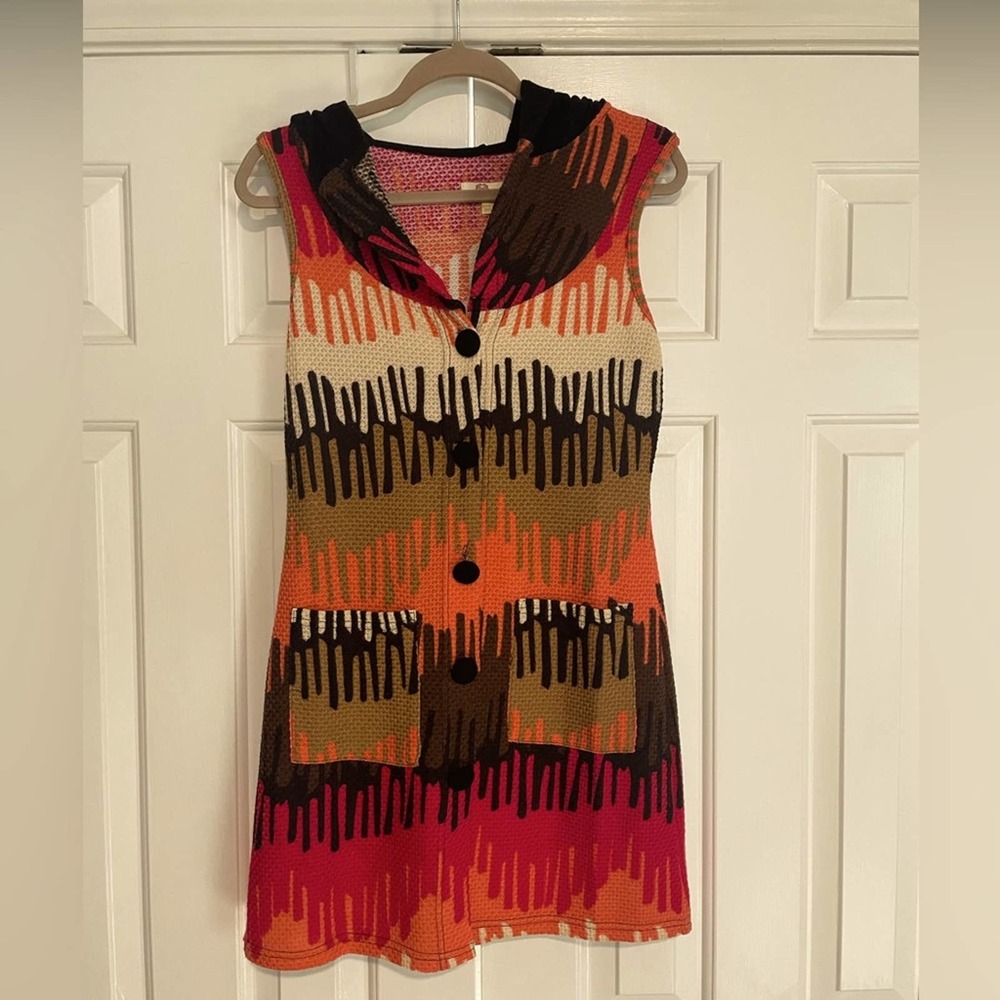 Aryeh Sleeveless Hooded Dress Abstract Print Pockets Casual S